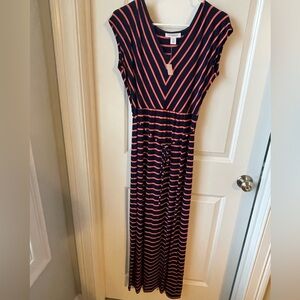 Motherhood Blue & Pink Striped Maternity Dress with Tie String - NWT